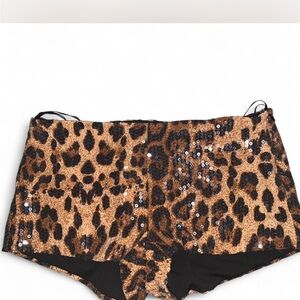 Edikted Leopard Print Sequin Shorts